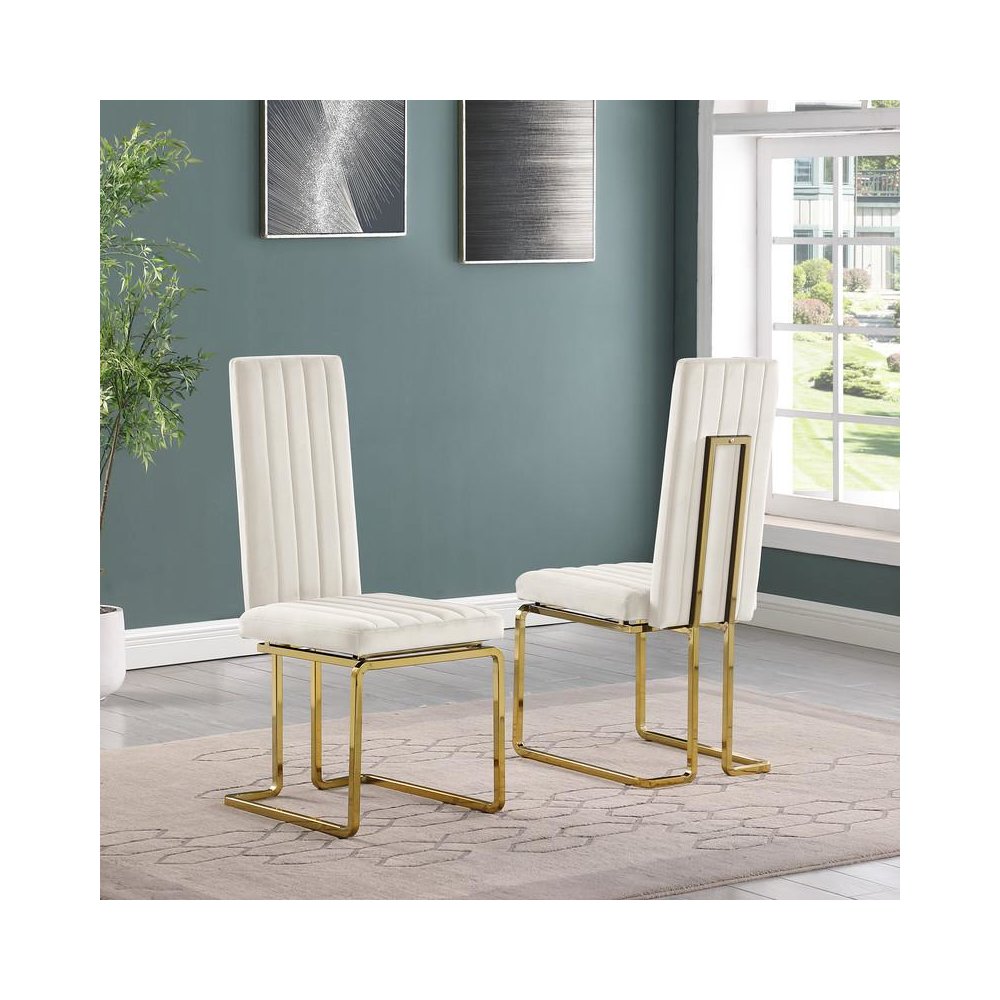 Cream velvet chairs with gold color base (SET OF 2). Picture 2