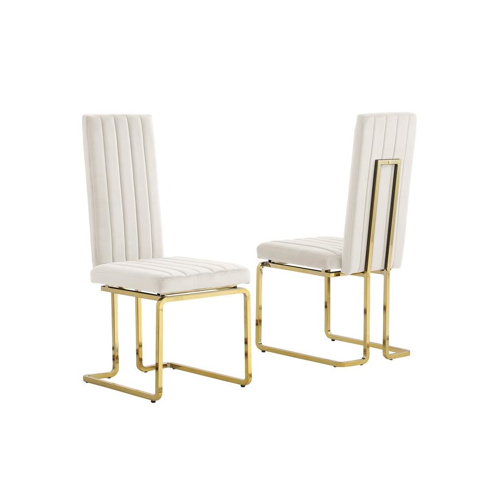Cream velvet chairs with gold color base (SET OF 2). Picture 1