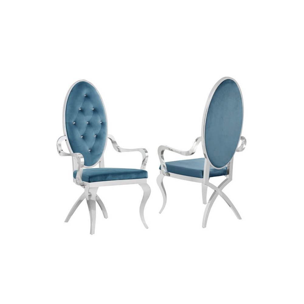 Velvet Arm Chair Set of 2, Stainless Steel, Teal. Picture 1