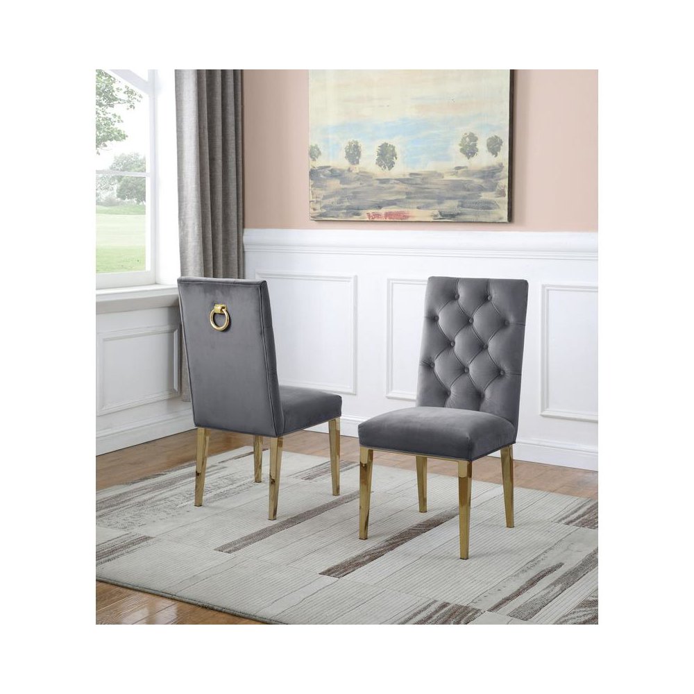 Dark Grey Velvet Tufted Side Chair Set of 2. Picture 1