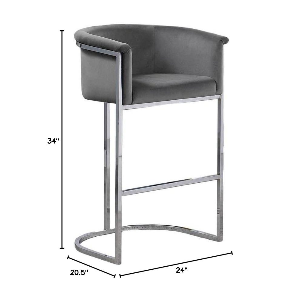 24" Dark Gray Velvet Upholstered Counter Height with Silver Base Single. Picture 3