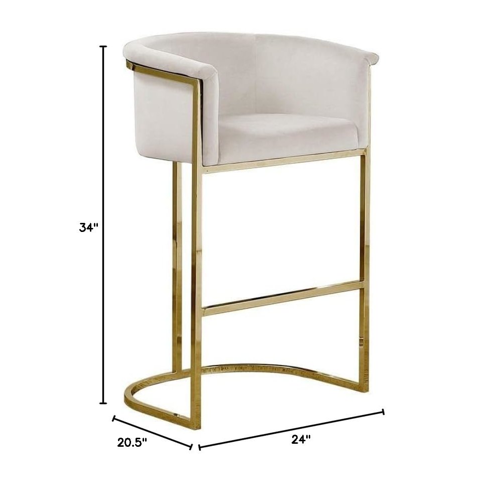 24" Cream Velvet Upholstered Counter Height with Gold Base Single. Picture 3