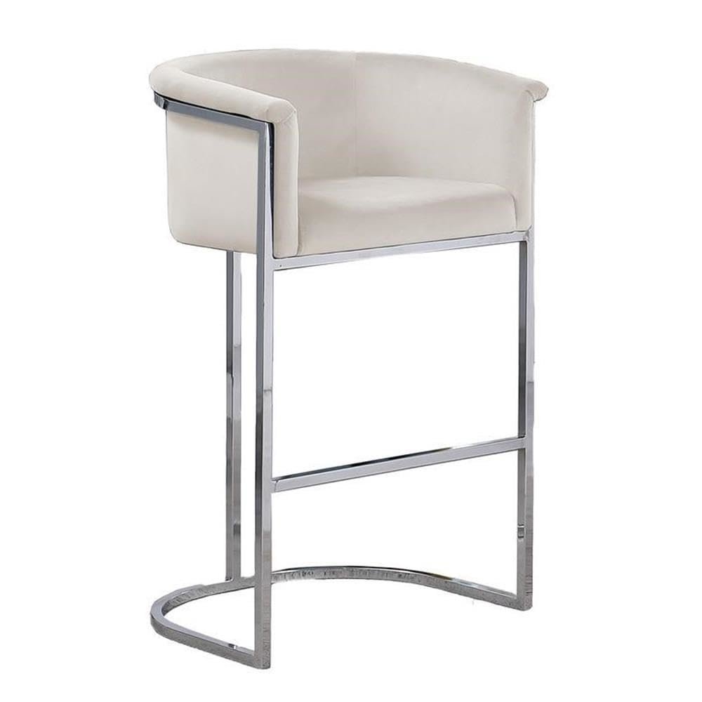 24" Cream Velvet Upholstered Counter Height with Silver Base Single. Picture 1