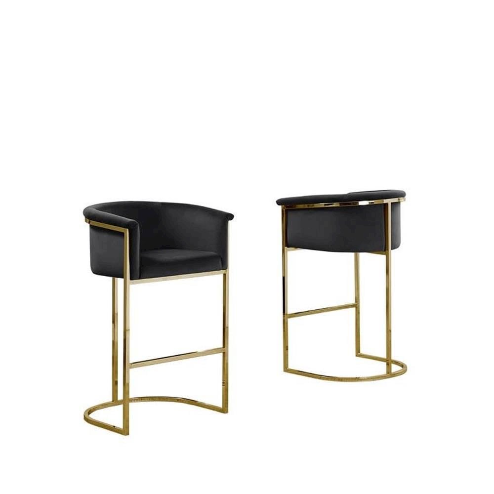 29" Black Upholstered Barstool with Gold Base -Single. Picture 4