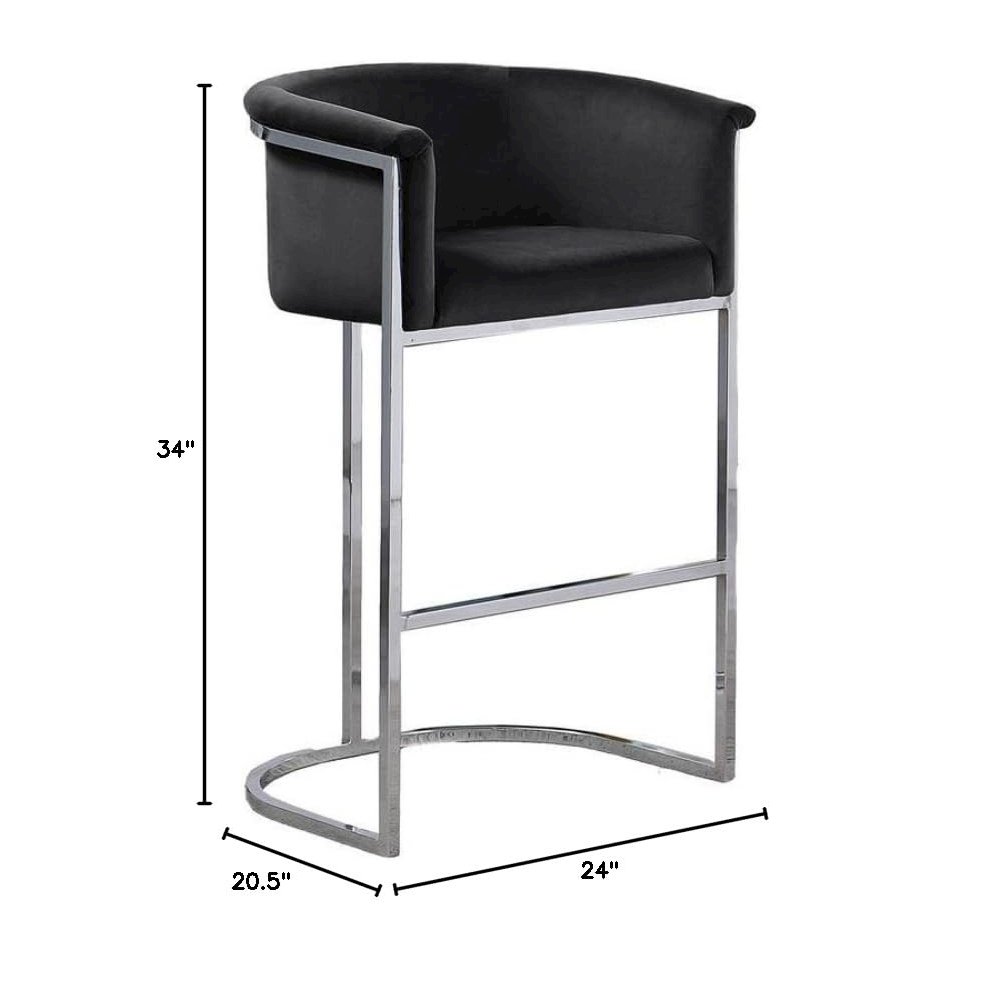 24" Black Velvet Upholstered Counter Height with Silver Base Single. Picture 3