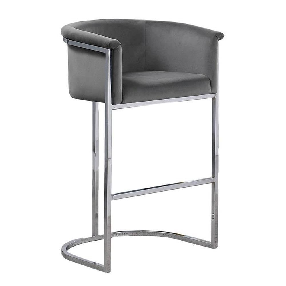 24" Dark Gray Velvet Upholstered Counter Height with Silver Base Single. Picture 1