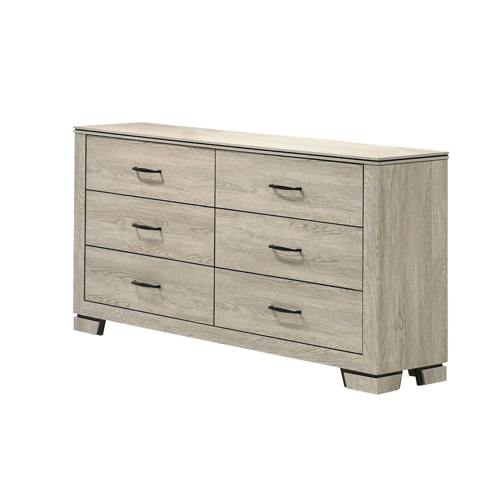 6pc Queen Panel Bedroom Set Greige Rustic Oak. Picture 4