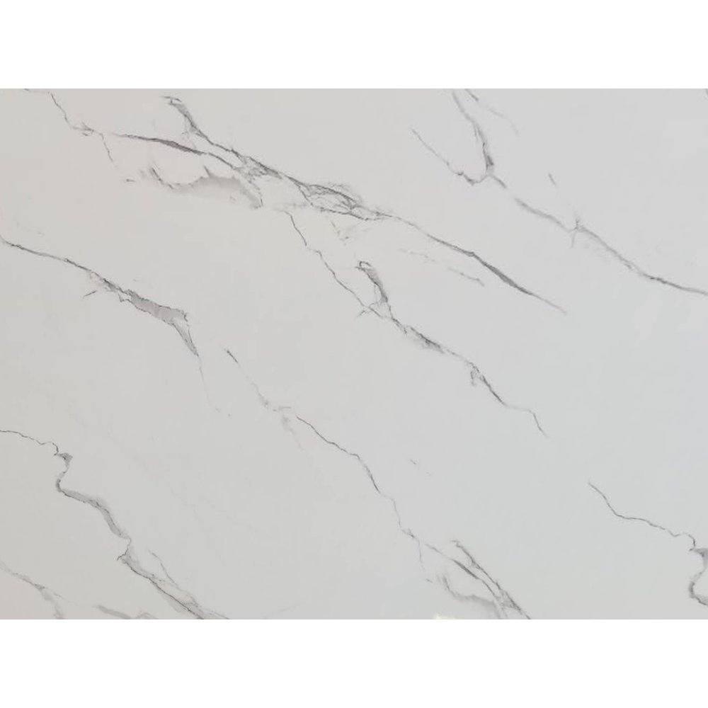 Faux Marble Top Dining Table With Rustic Grey Wood Base. Picture 2