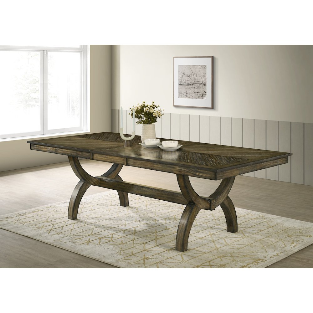 Big 9pc wood dining set with extendable dining table. Picture 6