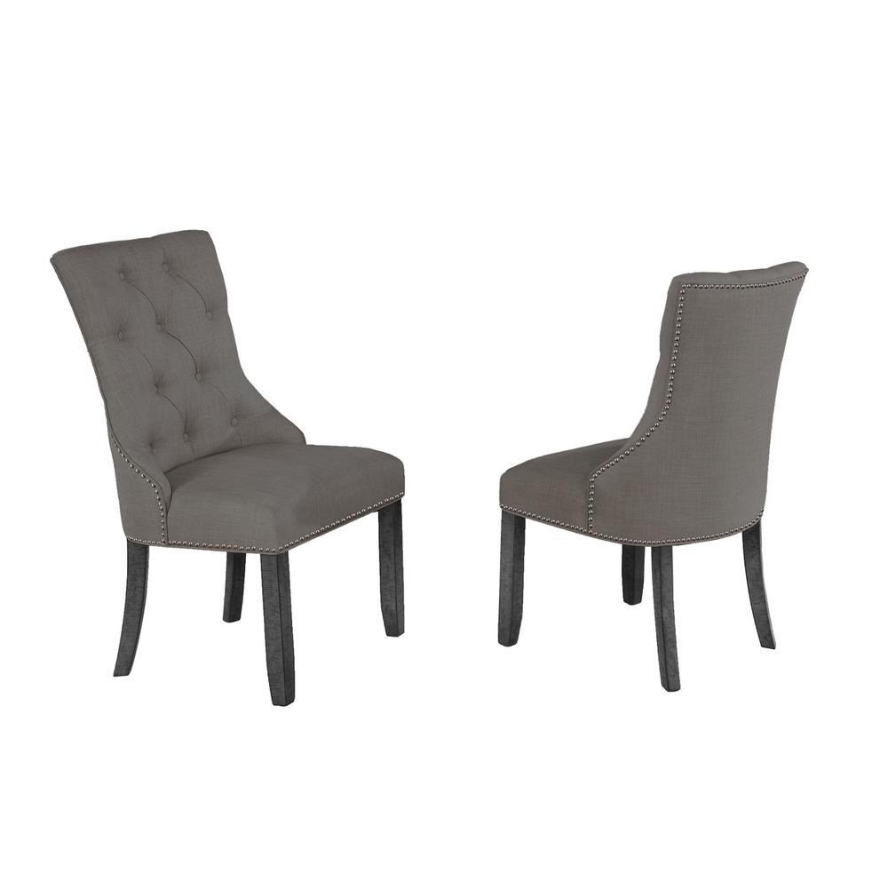 9 Piece Dining set with Dark Gray Solid wood Table and 8 Gray Linen Fabric Side Chairs. Picture 2
