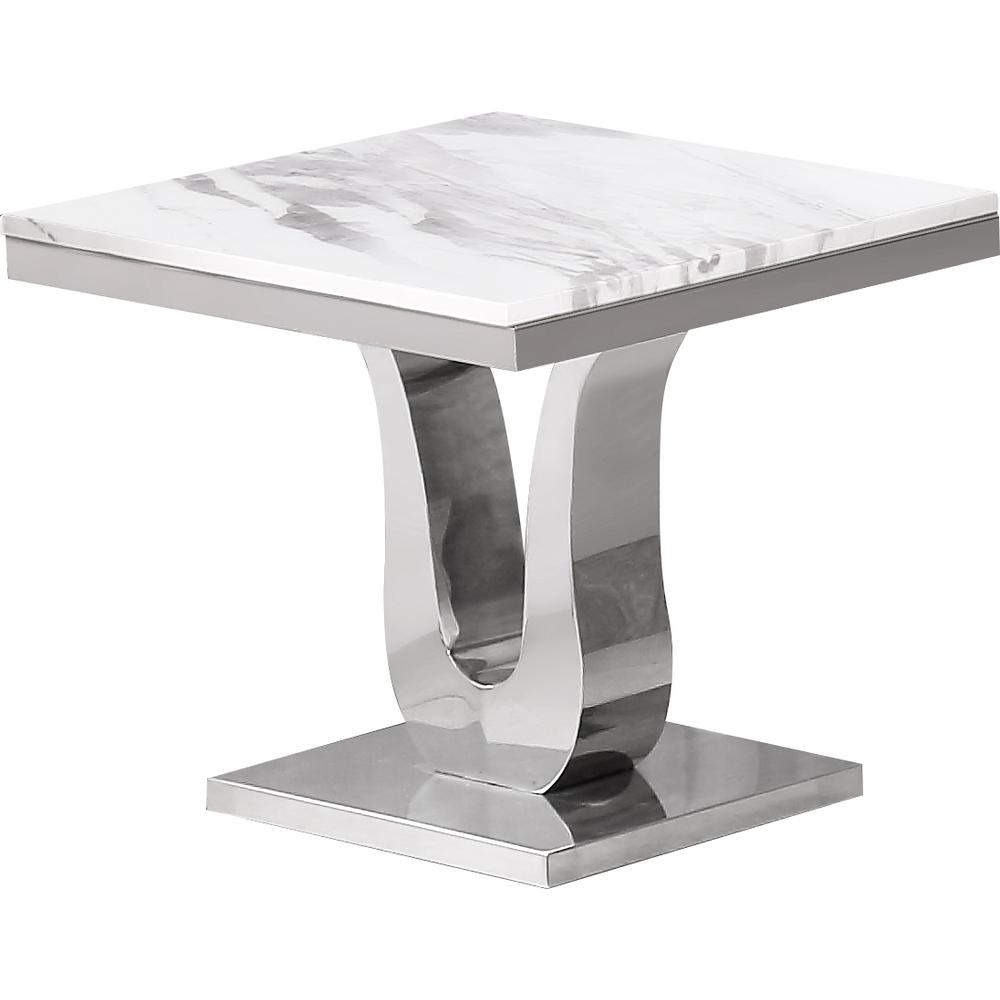 Marble Top End Table with Stainless Steel Base. Picture 1
