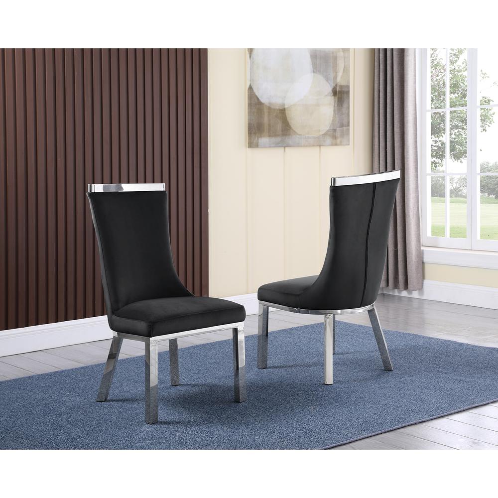 9pc dining set- Rectangle Marble table with a U shape silver base and 8 black side chairs. Picture 3