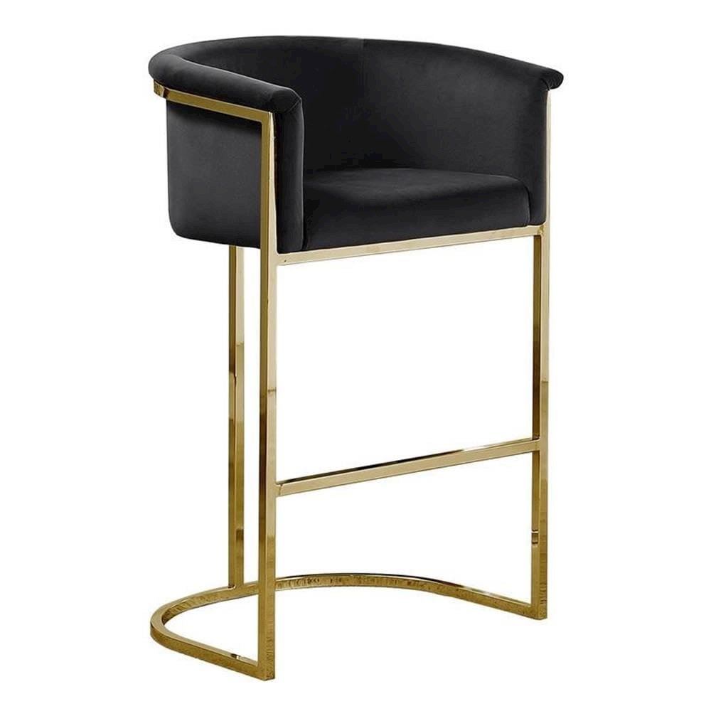 29" Black Upholstered Barstool with Gold Base -Single. Picture 1