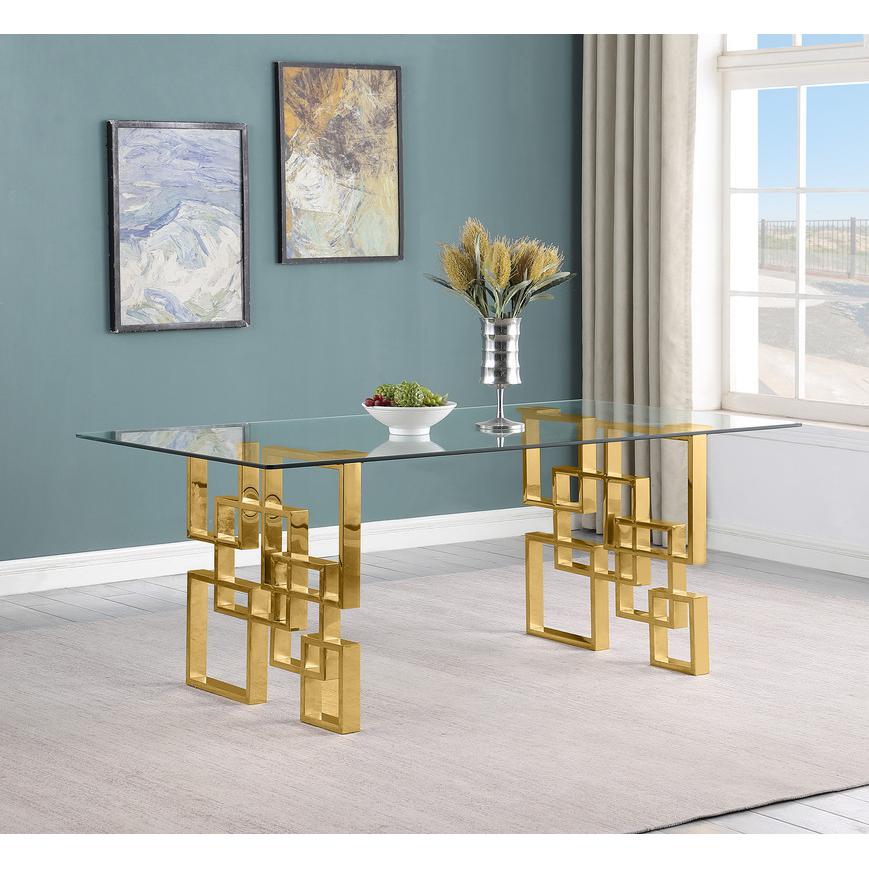 Classic 7 Piece Dining Set With Glass Table Top and Stainless Steel Legs w/Pleated Chairs, Dark Grey. Picture 2
