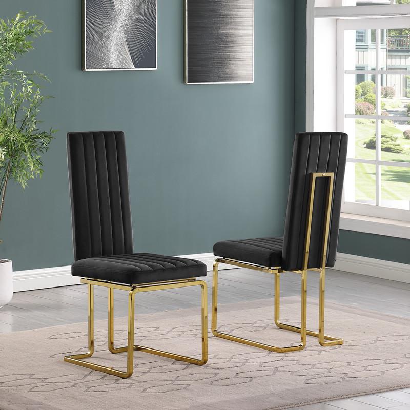 7pc Large(79") marble top dining set with gold base and 6 Black side chairs. Picture 4