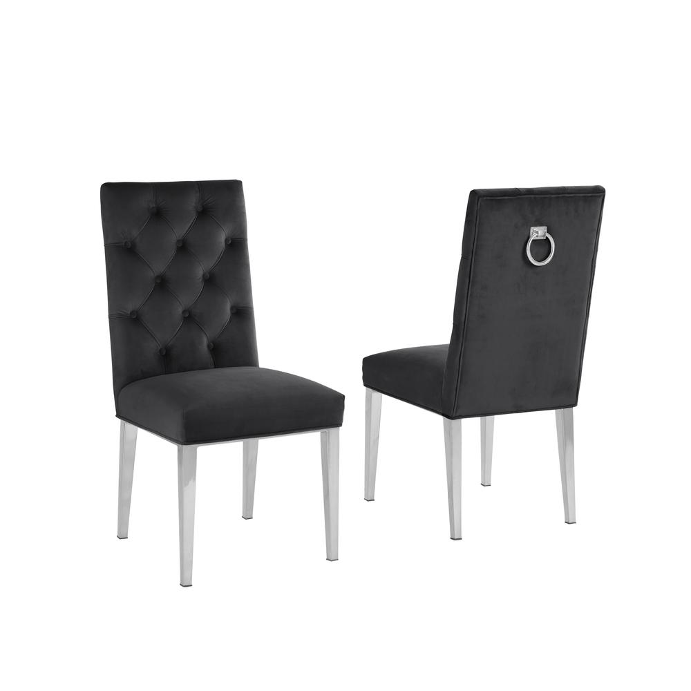 White Marble 5pc Set Ring Chairs in Black Velvet. Picture 2