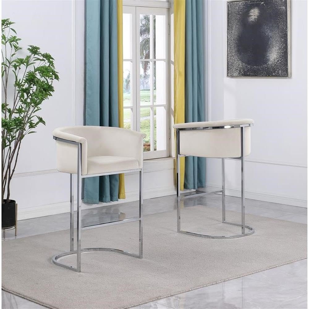 24" Cream Velvet Upholstered Counter Height with Silver Base Single. Picture 2