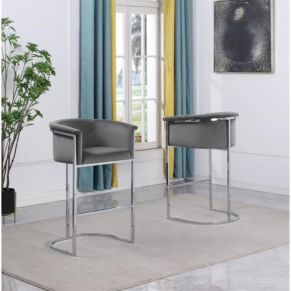 24" Dark Gray Velvet Upholstered Counter Height with Silver Base Single. Picture 2
