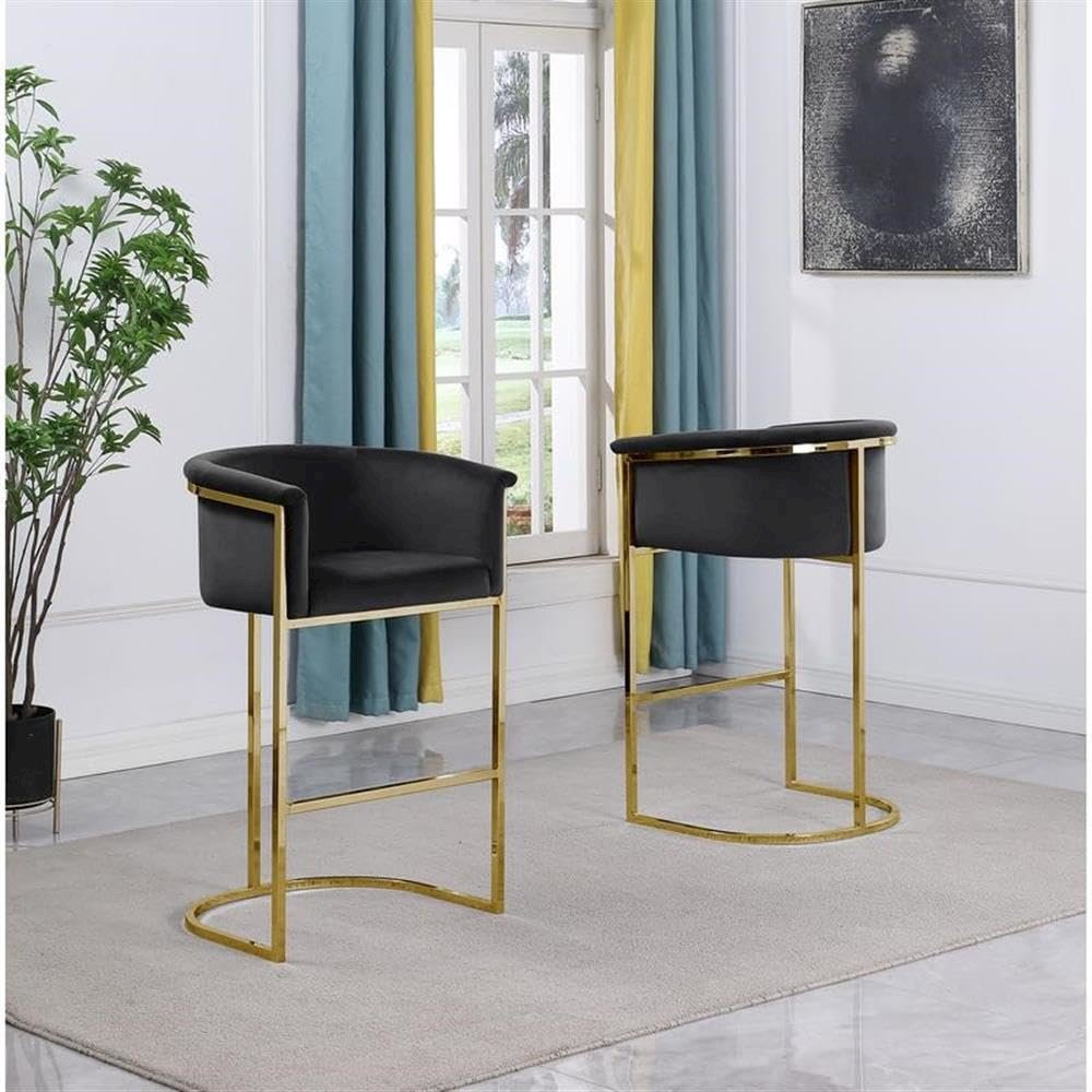 29" Black Upholstered Barstool with Gold Base -Single. Picture 2