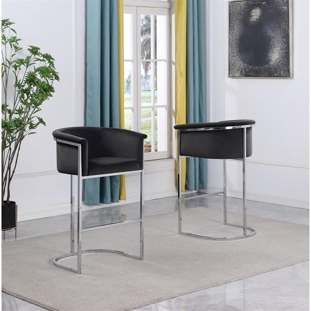 24" Black Velvet Upholstered Counter Height with Silver Base Single. Picture 2