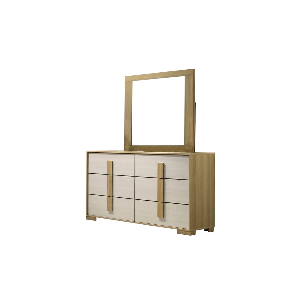 5 piece - Beige wood bedroom set (Bed+2NS+Dresser+Mirror). Picture 3