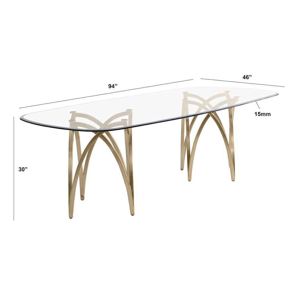 9Pc Tempered Glass Dining Table Set With 8 Black With Matte Gold Side Chairs. Picture 3
