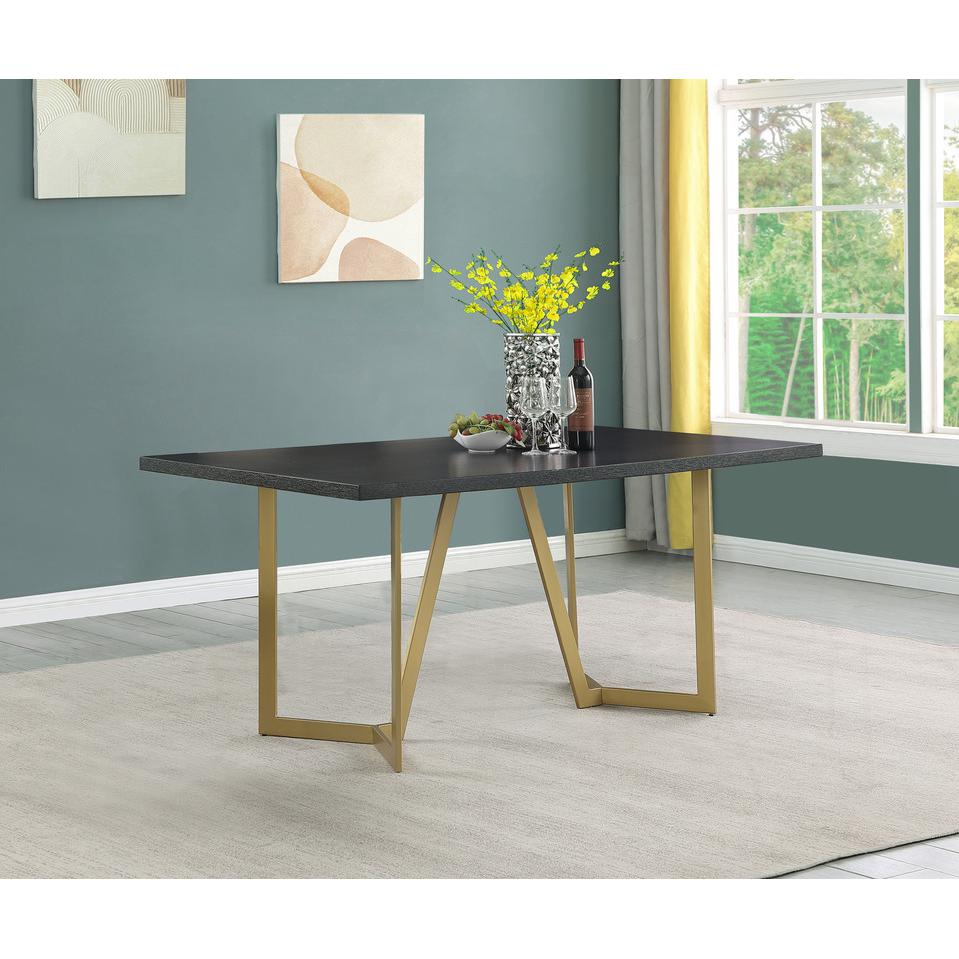 7pc rectangle dining table- Black wood top w/ 6 white faux leather chairs. Picture 2