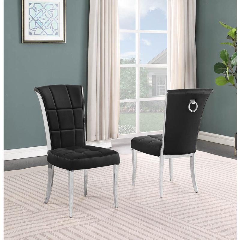 5pc Small(48") marble top dining set with silver base and 4 Black side chairs. Picture 4