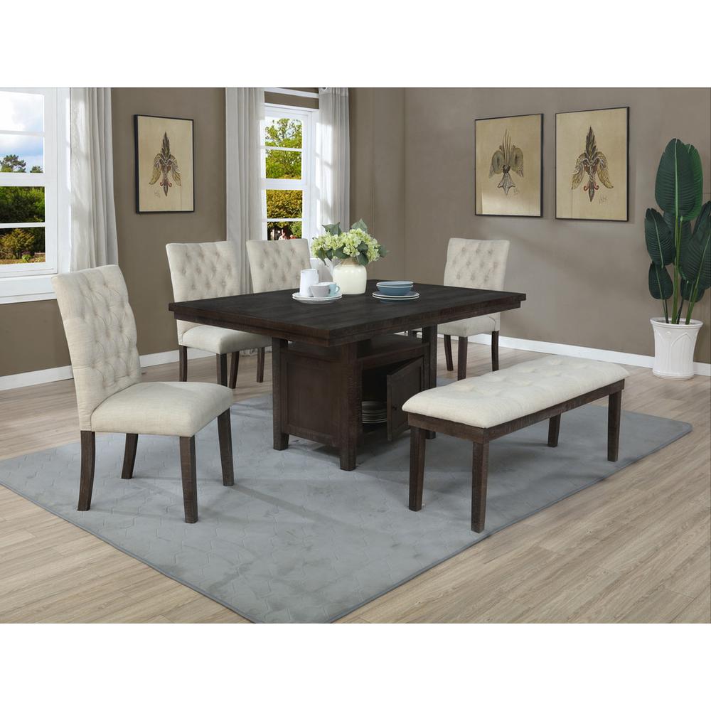 Classic Upholstered Dining Bench Tufted in Linen Fabric, Beige. Picture 2