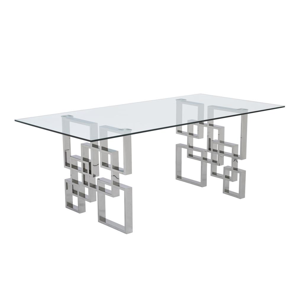 7-piece glam dining set with 6 Cream side chairs and one 79" glass dining table. Picture 2