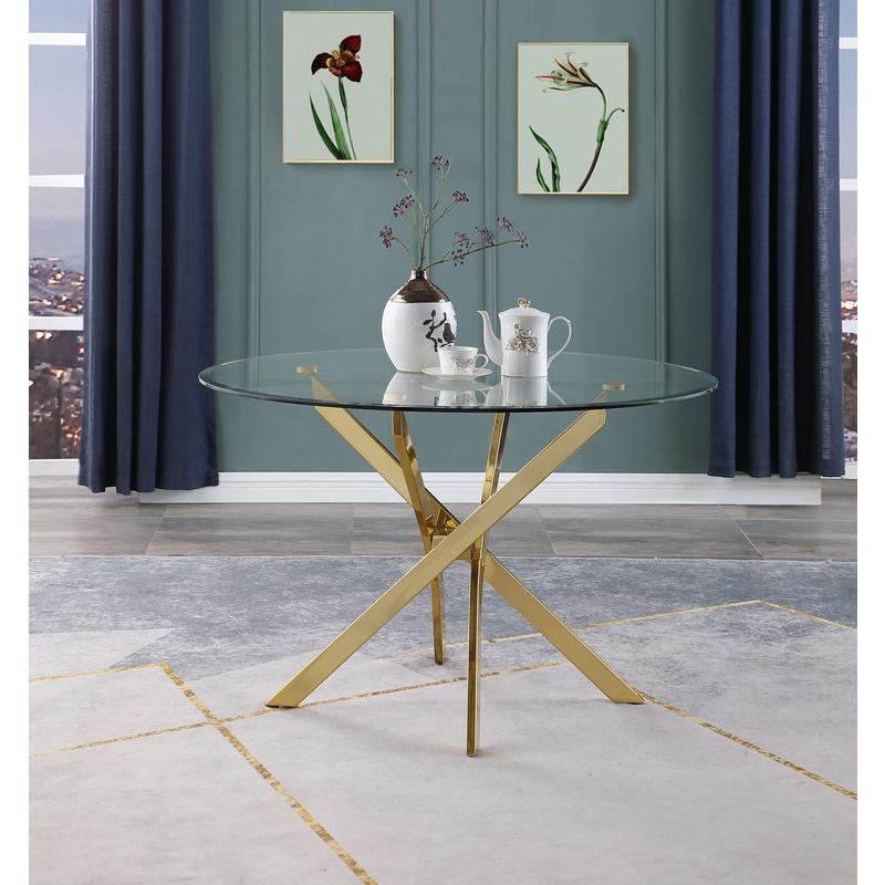 5pc dining Set- Round tempered glass dining table with 4 Cream velvet chairs. Picture 2