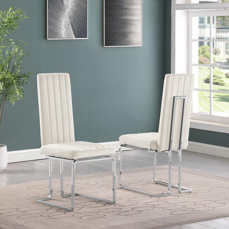5pc Small(68") marble top dining set with silver base and 4 Cream side chairs. Picture 4