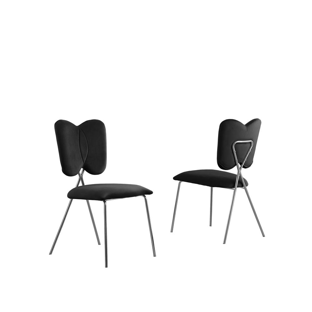 Set of 4, Black Velvet Guest Side Chair with Wingback, Chrome. Picture 1