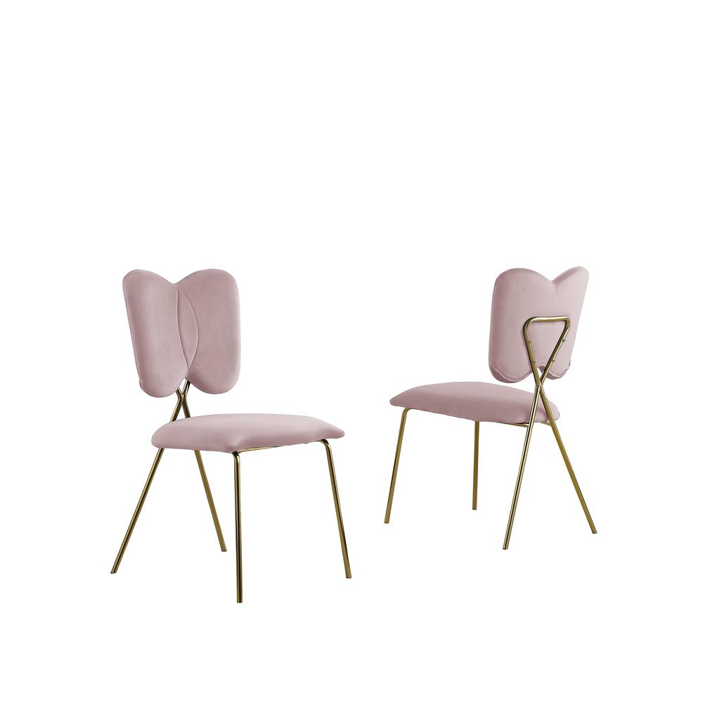 Set of 4, Pink Velvet Guest Side Chair with Wingback, Chrome Gold. Picture 1