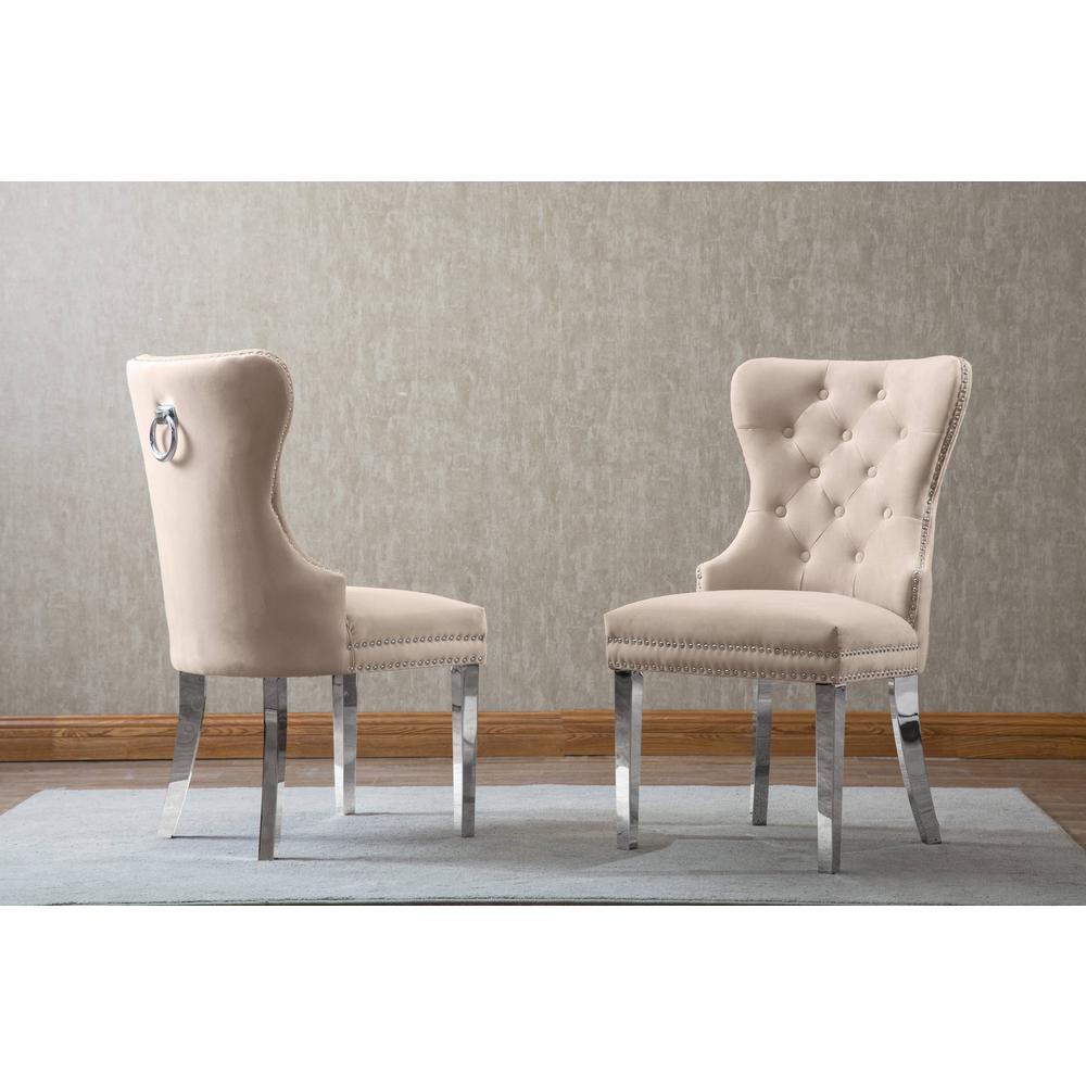 White Marble 5pc Set Tufted Wingback Chairs in Cream Velvet. Picture 5