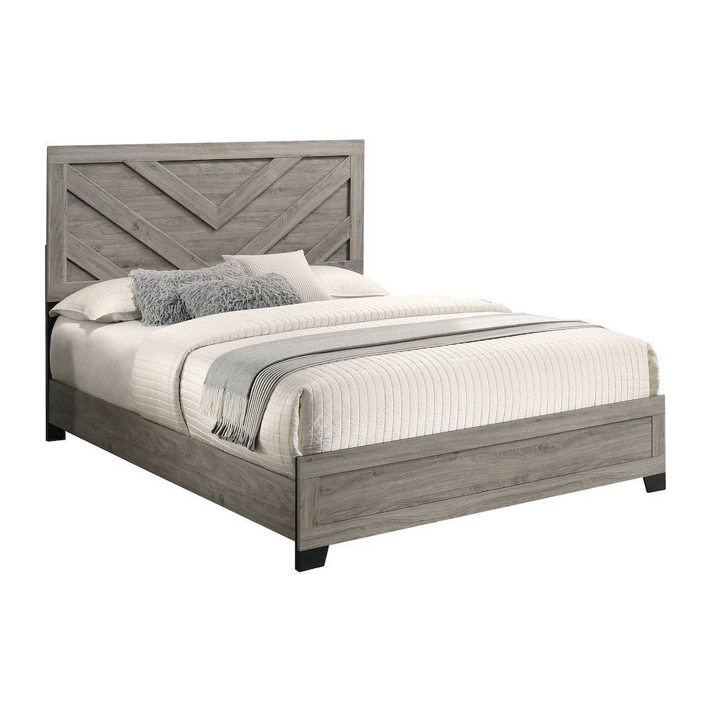 6 piece light gray pannel bedroom set (Bed+2NS+Dresser+Mirror+Chest). Picture 2