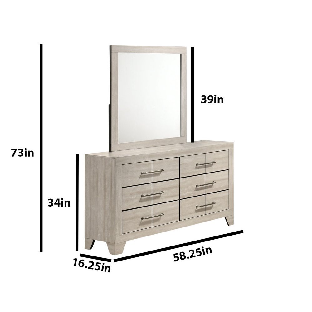 Rustic Gray Oak 6-Drawers Dresser with Mirror. Picture 2