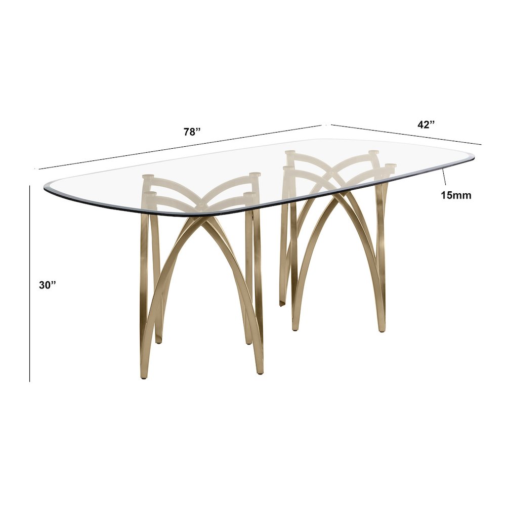 Small Clear Tempered Glass Dining Table A Gold Brushed Matte Chrome-Plated Base. Picture 3