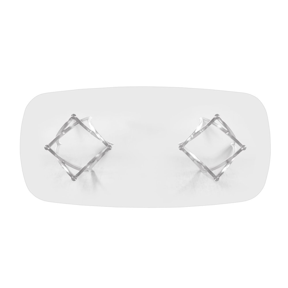 Large Clear Tempered Glass Dining Table Brushed Silver Matte Chrome-Plated Base. Picture 4