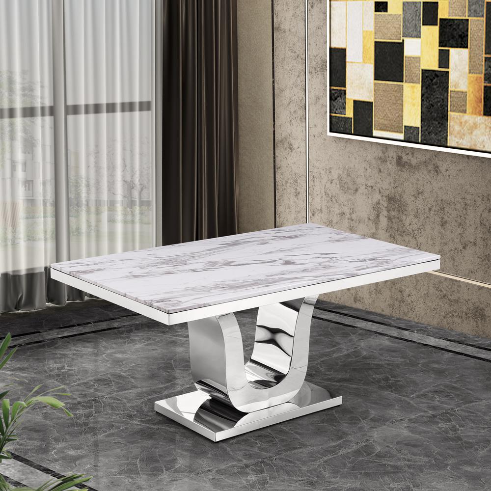 White Marble 9pc Set Pleated Chairs in Beige Velvet. Picture 4