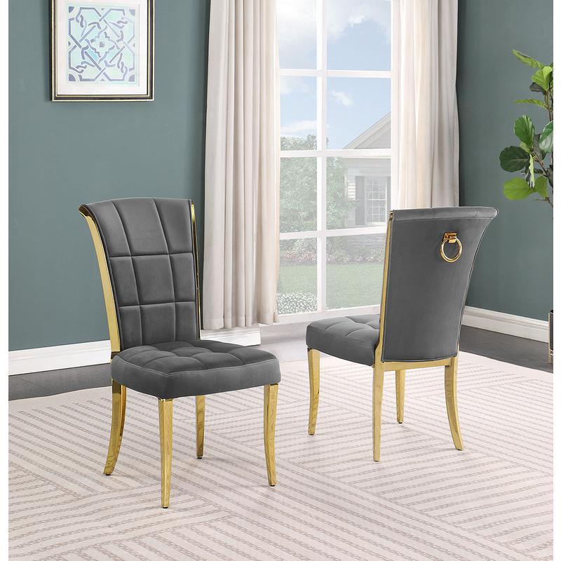 9pc Large(78") marble top dining set with gold base and 8 Dark grey side chairs. Picture 4