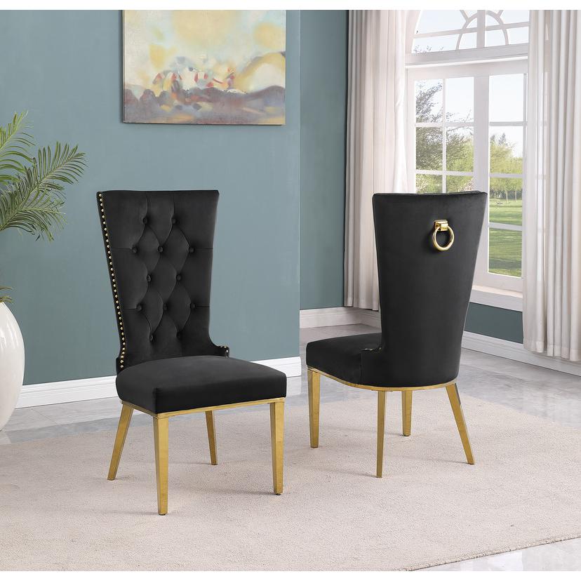 7pc Small(66") marble stop dining set with gold base and 6 Black side chairs. Picture 4