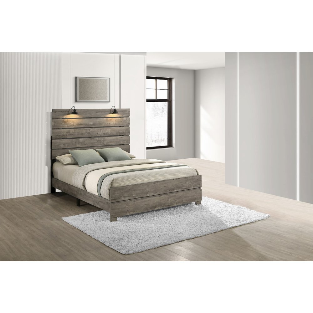 Modern Eastern King Size Panel Bed In Antique Gray Color. Picture 3