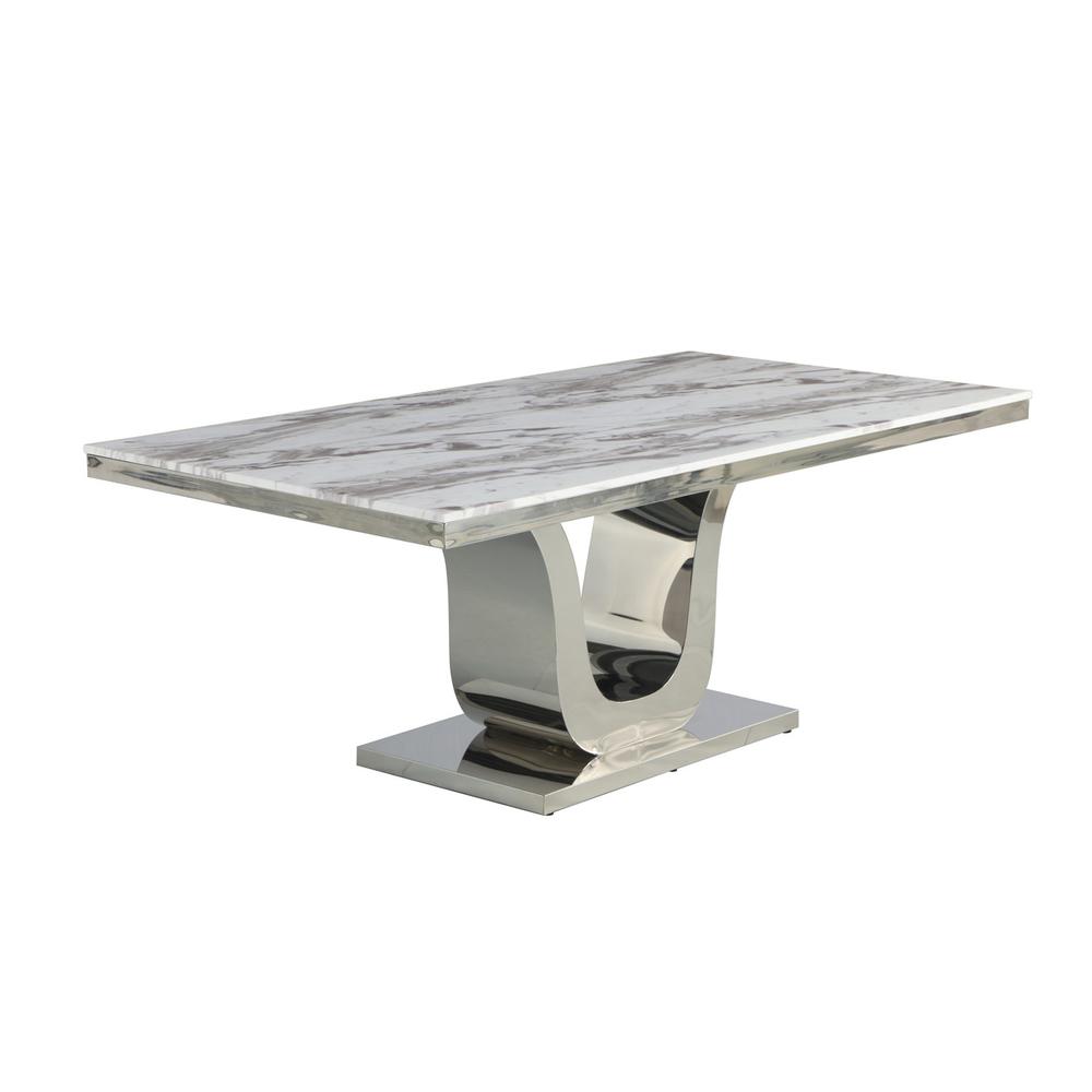 5pc dining set- Rectangle Marble table with a U shape base and 4 side chairs in Black Velvet. Picture 3