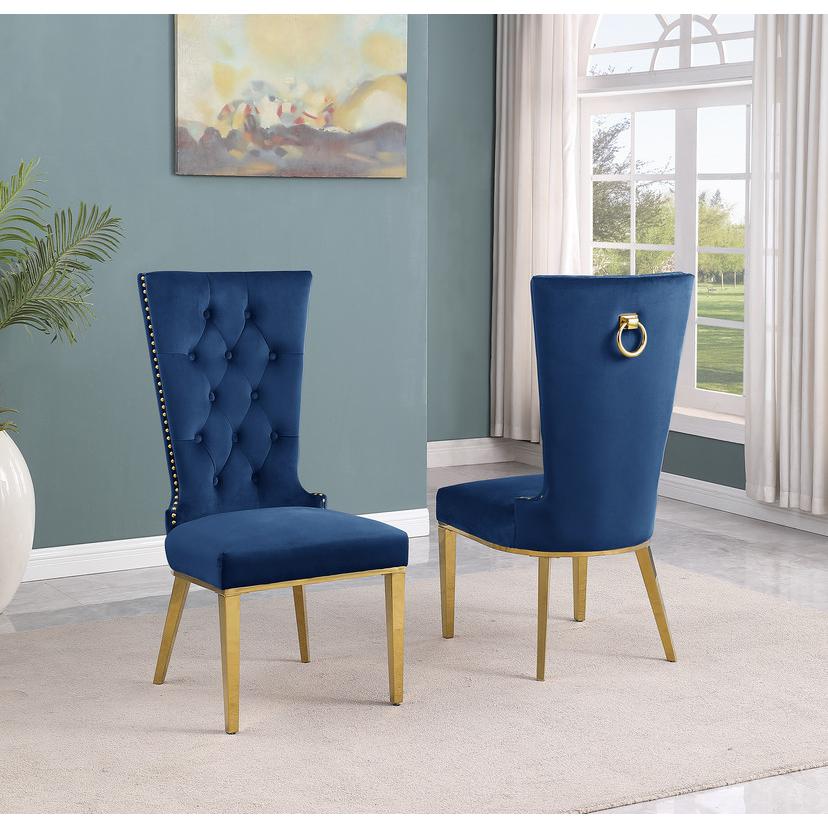 5pc Small(66") marble top dining set with gold base and 4 Navy blue chairs. Picture 4