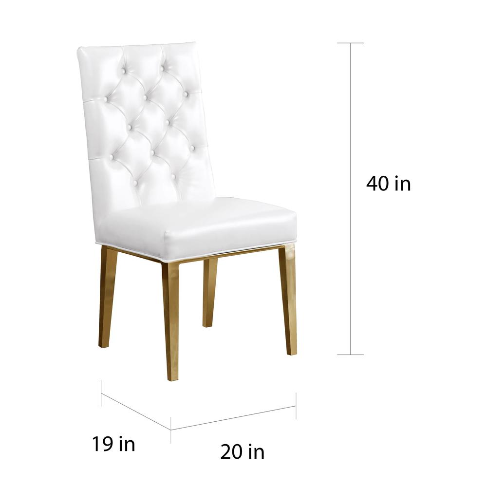 Gold Tempered Glass 7 Piece Dining Set Ring Chairs in White Faux Leather. Picture 3