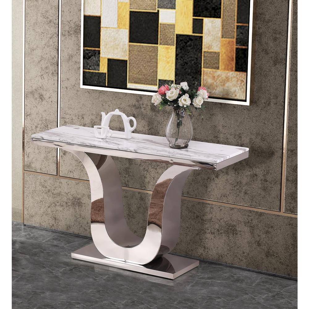 Marble Top Console Table with Stainless Steel Base. Picture 2