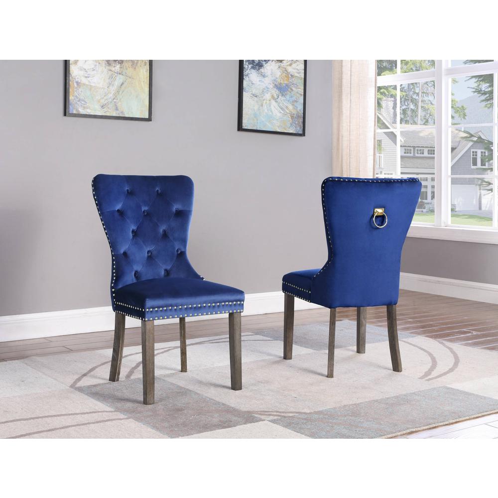 Navy Blue Velvet Tufted Dining Side Chair - Set of 2. Picture 1