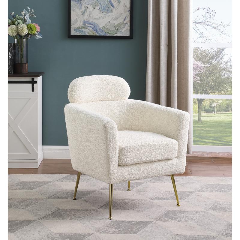 Accent chair with white vegan (faux) fur and gold chrome legs. Picture 3