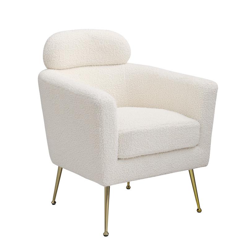 Accent chair with white vegan (faux) fur and gold chrome legs. Picture 1